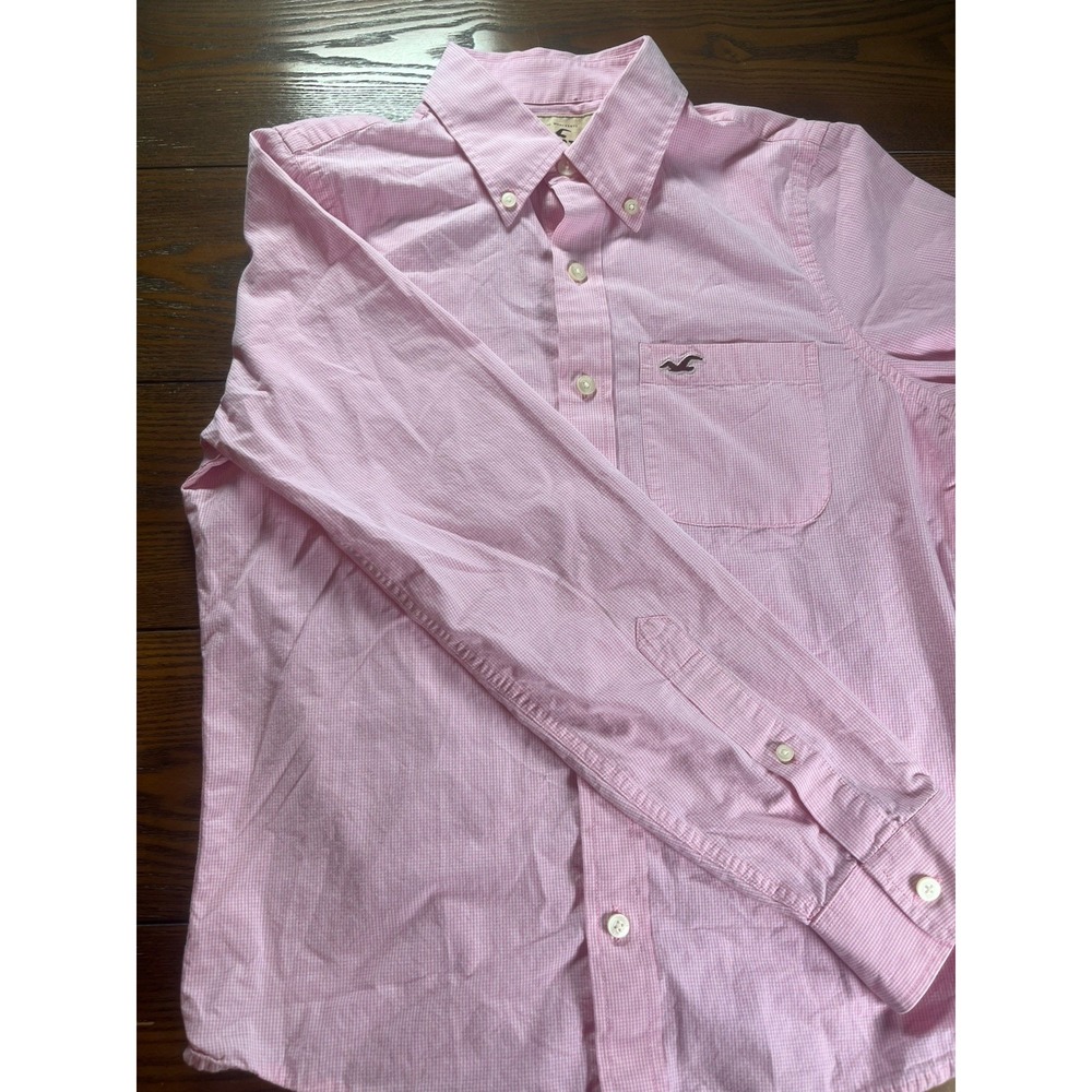 Hollister Gingham Checkered Pink White Button Down Long Sleeve Shirt Men S